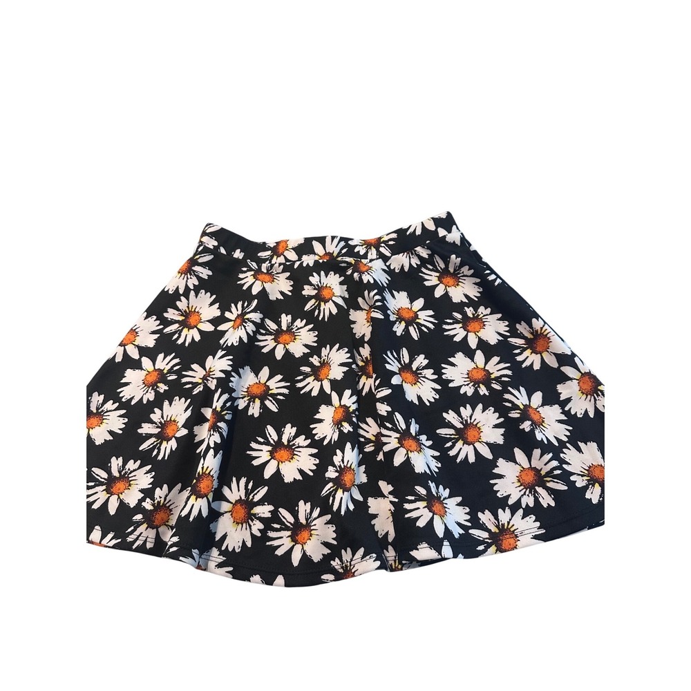 Sans Souci Womens Black Daisy Floral Skater Skirt Size Medium Mini‎ Flare